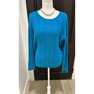 ST. JOHN'S BAY TEAL CABLE KNIT PULLOVER CREW NECK SWEATER SIZE L